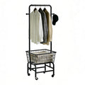 YIJIEFANG Rolling Laundry Cart with Hanging Rack Metal Laundry Basket with Wheels Laundry Hamper with Storage Basket and Shelf f