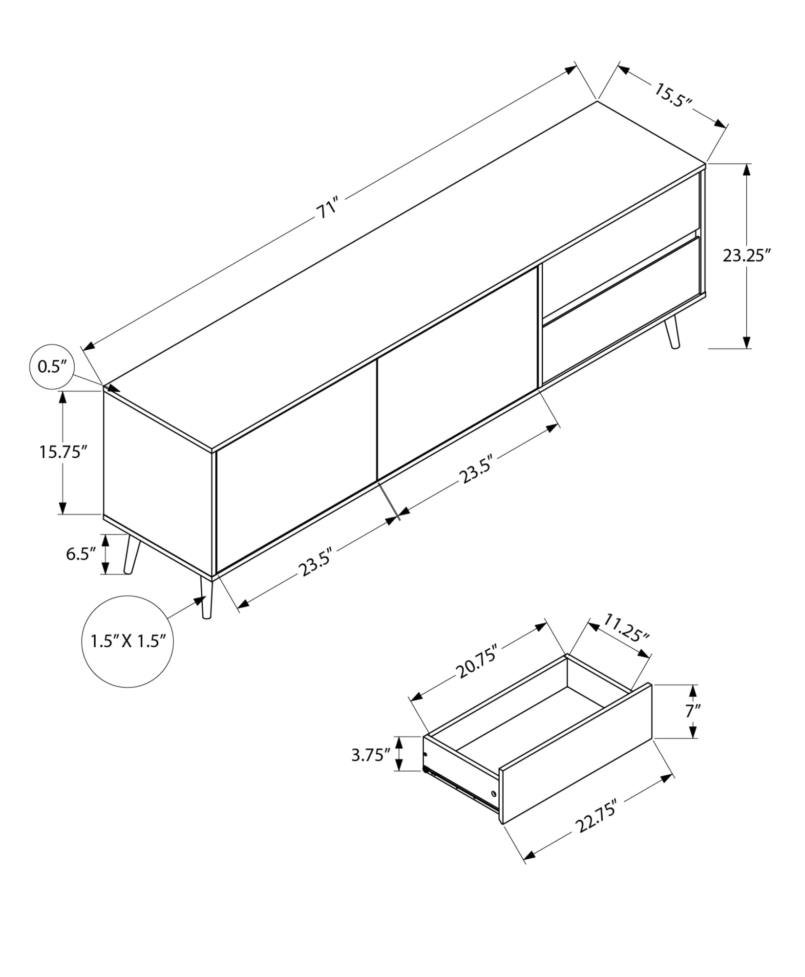 Monarch Specialties I 2722 Tv Stand, 72 Inch, Console, Media Entertainment Center, Storage Drawers