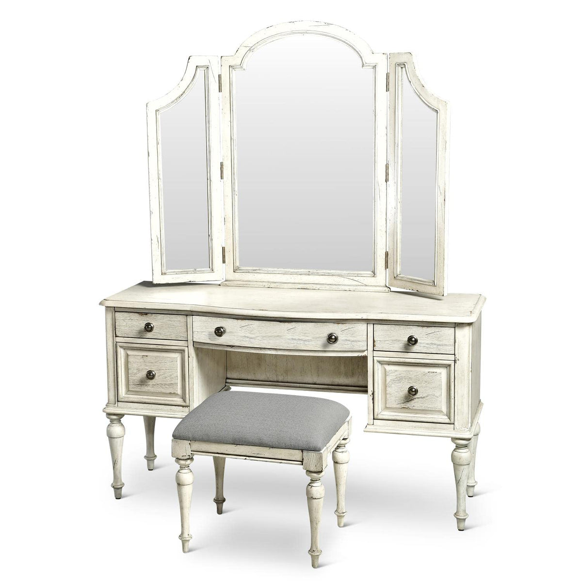 Steve Silver Highland Park Vanity, Mirror and Bench-Rustic Ivory HP900VBWDM