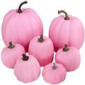Winlyn 7 Pcs Assorted Sizes Fall Artificial Pink Pumpkins Harvest Pumpkins Faux Foam Pumpkins for Fall Autumn Season Halloween T