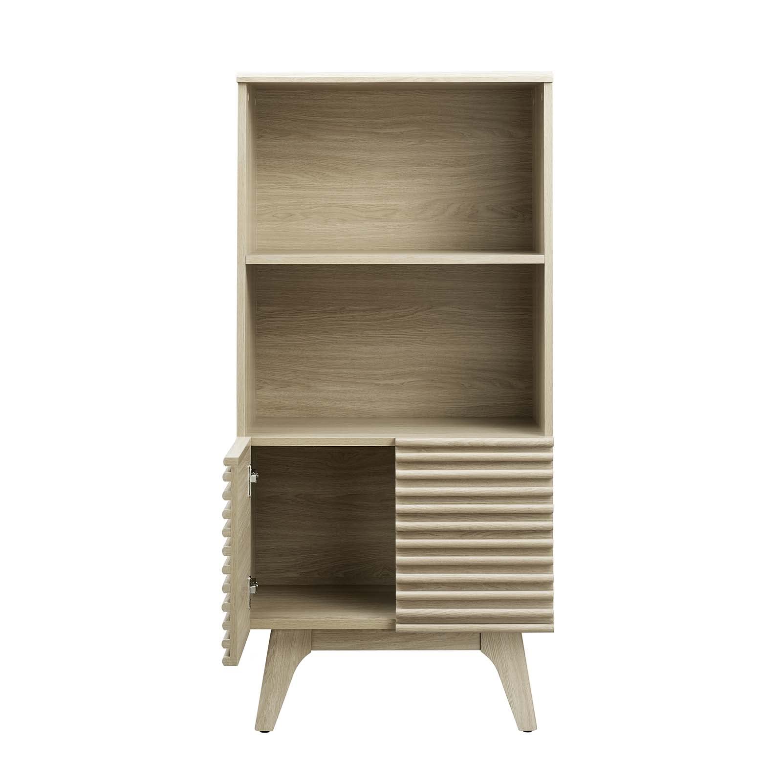 Modway Render Mid-Century Modern Office, Display Cabinet Bookshelf, Oak