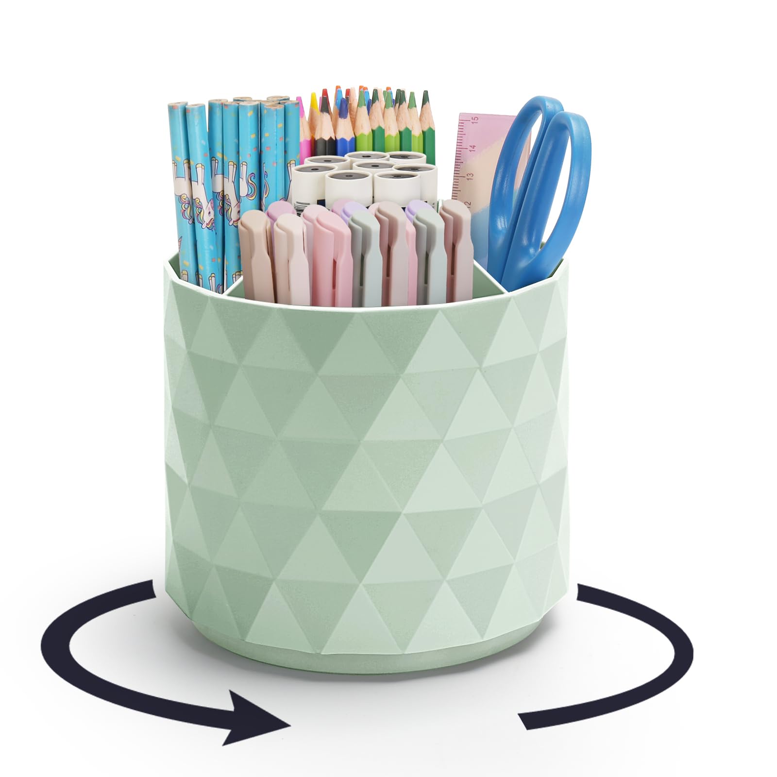 Minimaliving Desk Organizer - Sparkling Diamond-Like Pen Holder With 360 Rotating Office Accessories, Pencil Cup With 5 Compartm