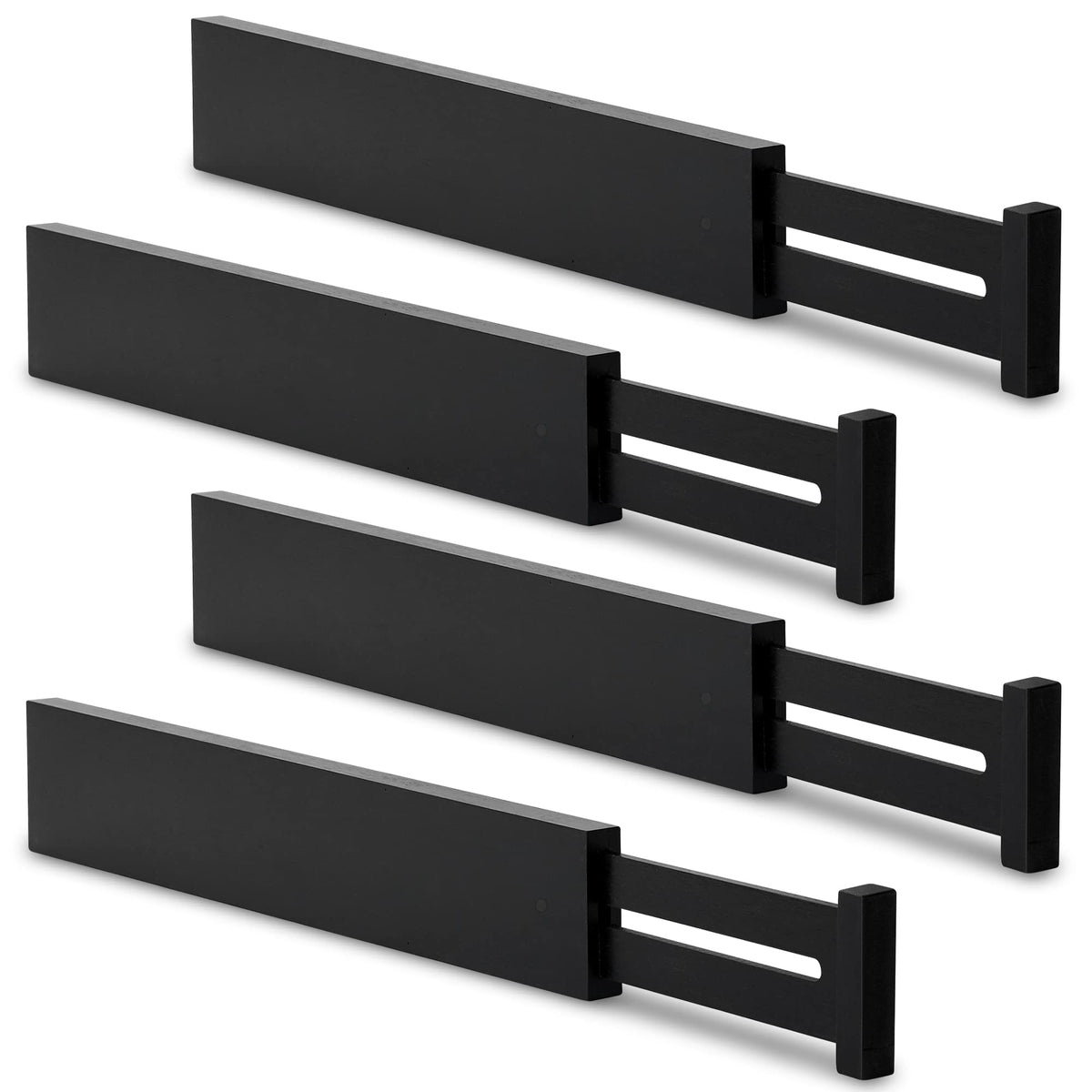 Utoplike 4 pcs Bamboo Kitchen Drawer Dividers Large, Adjustable Black Drawer Organizers, Spring Loaded, Works in Kitchen, Dresse
