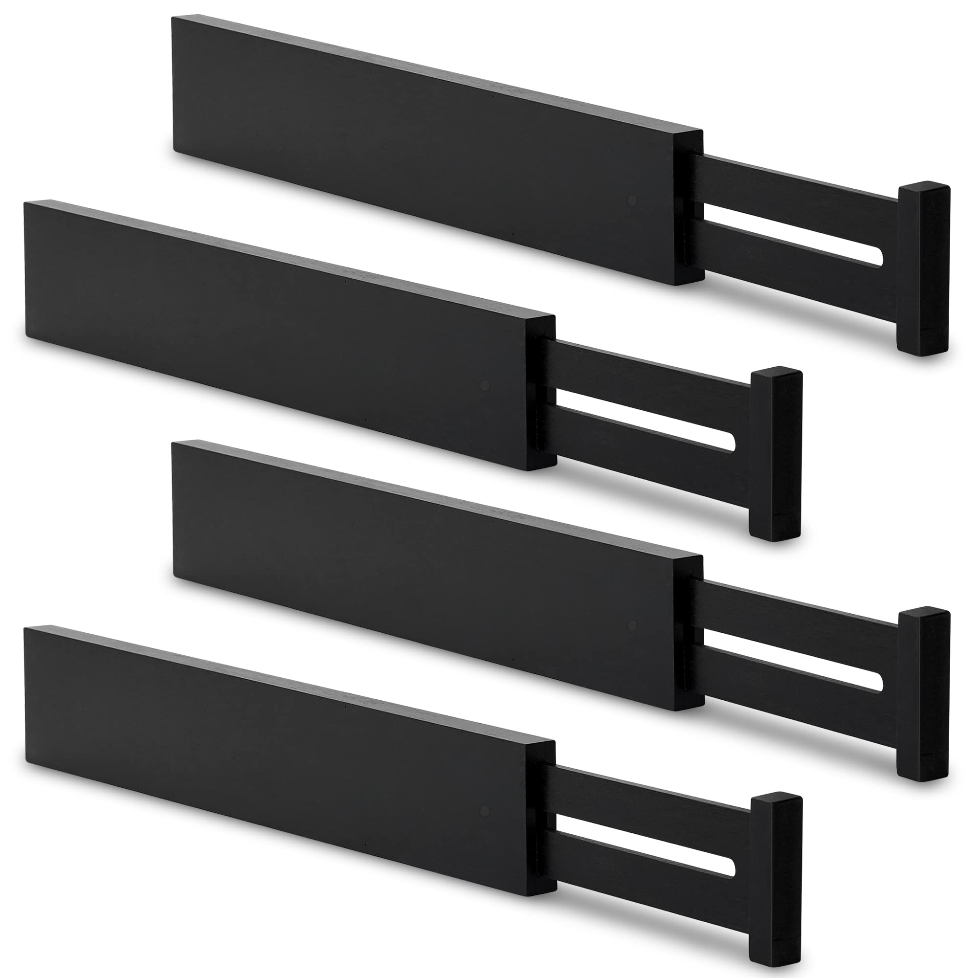 Utoplike 4 pcs Bamboo Kitchen Drawer Dividers Large, Adjustable Black Drawer Organizers, Spring Loaded, Works in Kitchen, Dresse