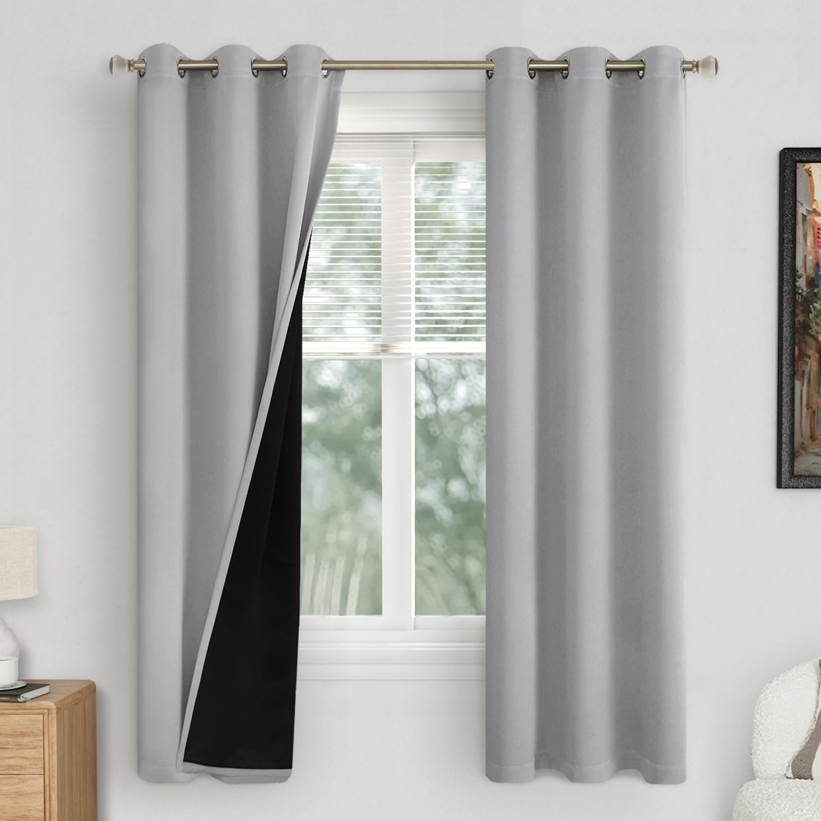 Quemas Light Grey Blackout Curtains For Bedroom 72 Inch Length 2 Panels, Thermal Insulated 100% Light Blocking Soundproof Gromme