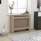 vidaXL Radiator Cover, Slatted Design Heater Cover Cabinet with Top Storage Shelf, Hide Cluttered Pipes, MDF, 44.1''x7.5''x32.1'', Brown