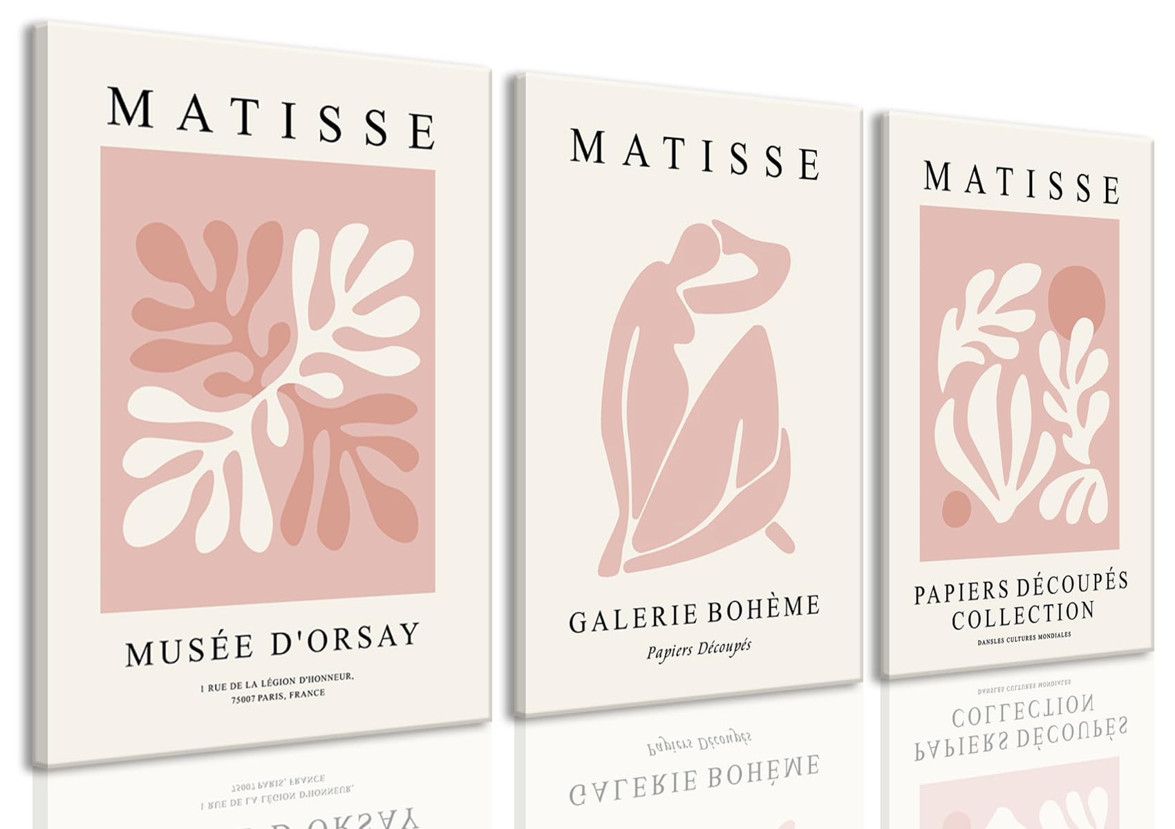 Djmwtb Matisse Abstract Canvas Wall Art Framed Set of 3 Pink Flower Market Poster Prints Modern Aesthetic Pictures Minimalist Wa