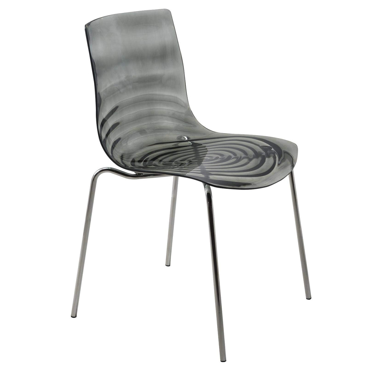 LeisureMod Astor Water Ripple Design Modern Lucite Dining Side Chair with Metal Legs, Transparent Black