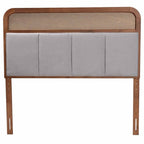 Baxton Studio Esti Mid-Century Modern Light Grey Fabric and Ash Walnut Finished Wood Queen Size Headboard with Rattan