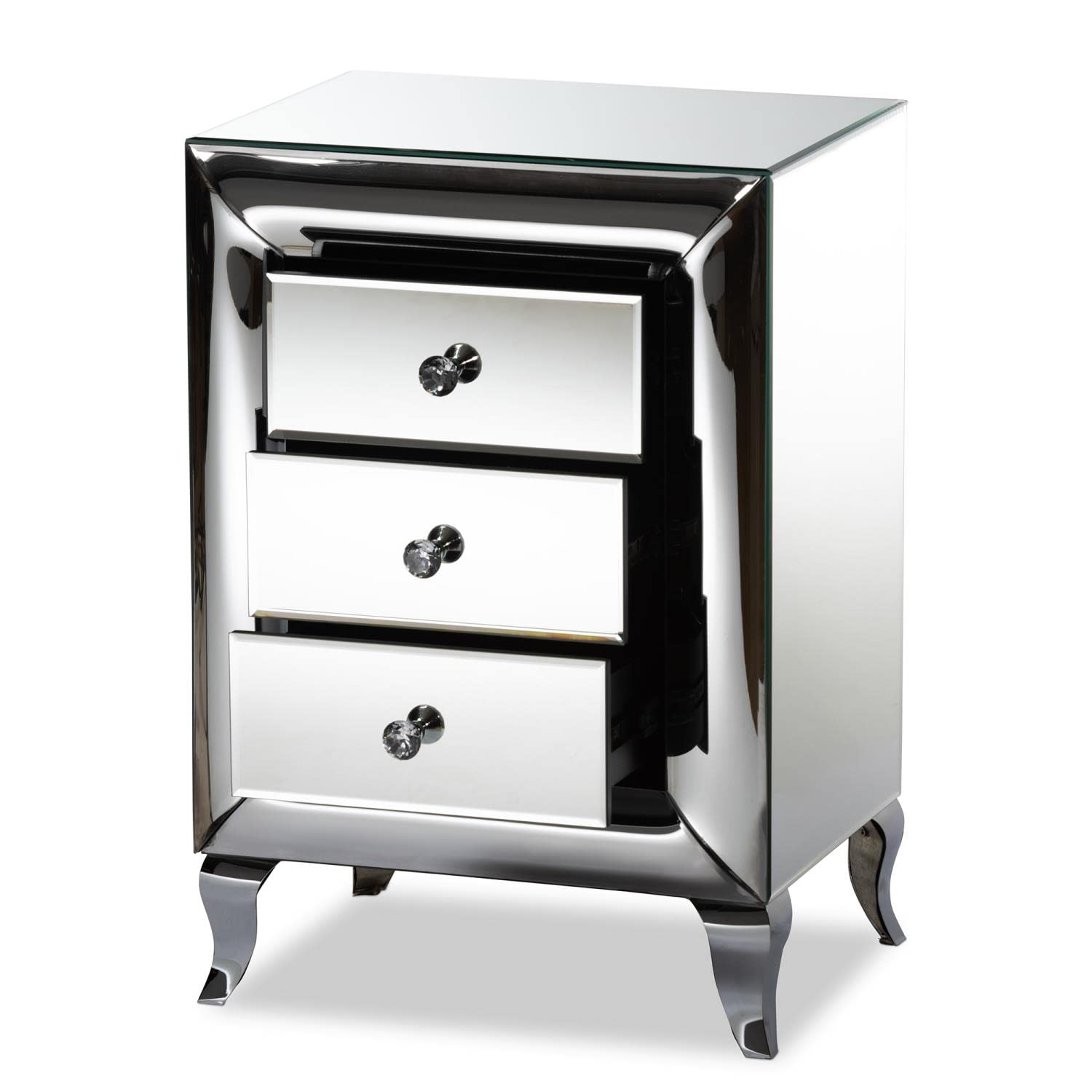Baxton Studio Pauline Contemporary Glam and Luxe Mirrored 3-Drawer Nightstand