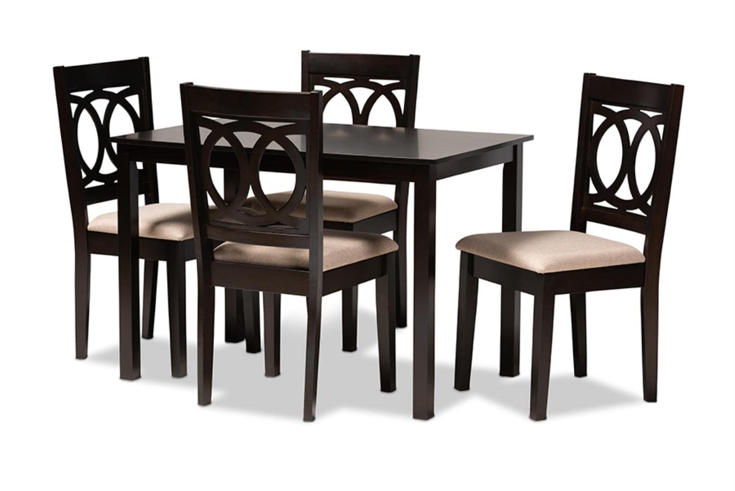 Baxton Studio Lenoir Modern and Contemporary Sand Fabric Upholstered Espresso Brown Finished Wood 5-Piece Dining Set