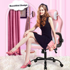 Gaming Chair Office Chair Desk Chair With Lumbar Support Flip Up Arms Headrest Swivel Rolling Adjustable Pu Leather Racing Computer Chair For Girls,Pink