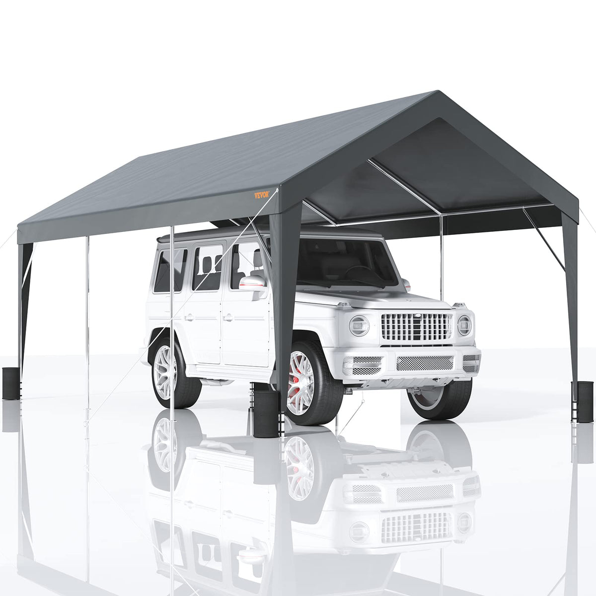 Vevor Outdoor 10X20 Ft Heavy Duty Carport Car Canopy Garage Boat Shelter Party Tent With 8 Reinforced Poles And 4 Weight Bags, U