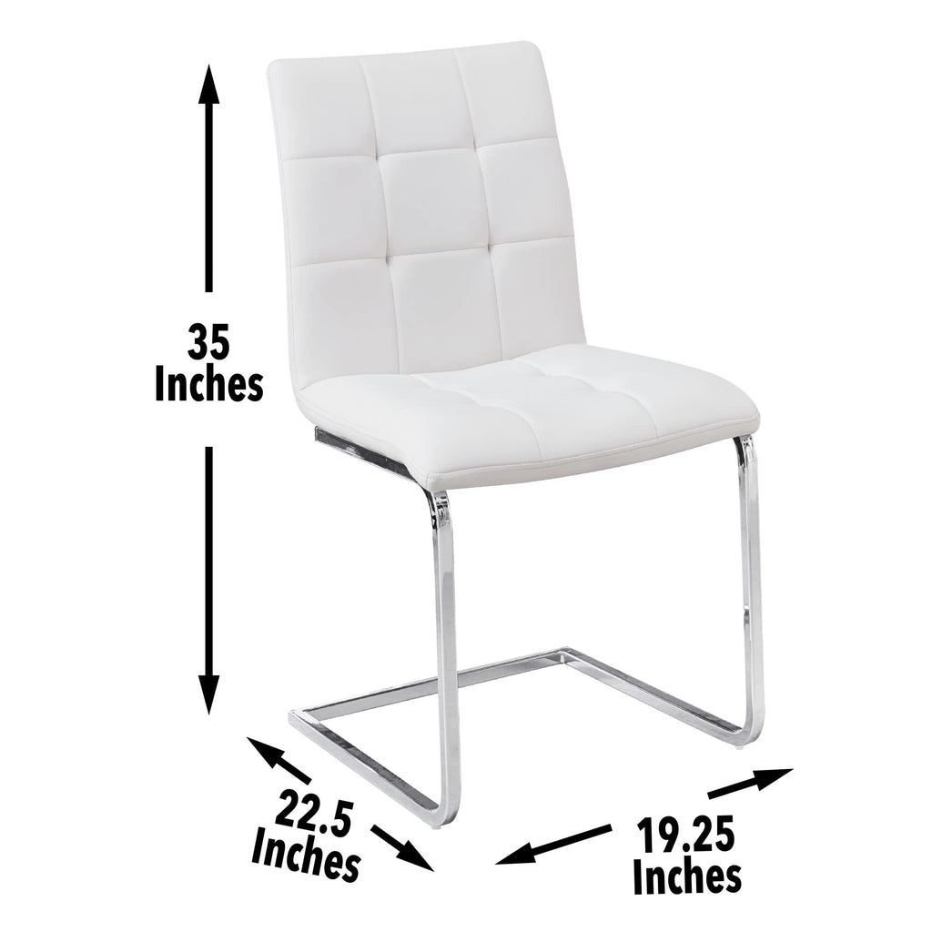 Steve Silver Furniture Escondido Upholstered White PU Side Chair, White w/Quilted Upholstery and Chrome Base, Modern and Versatile, C Shaped Legs, Dining Room, 22.5" D x 19.25" W x 35" H, White