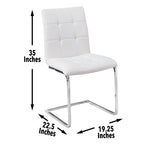 Steve Silver Furniture Escondido Upholstered White PU Side Chair, White w/Quilted Upholstery and Chrome Base, Modern and Versatile, C Shaped Legs, Dining Room, 22.5" D x 19.25" W x 35" H, White
