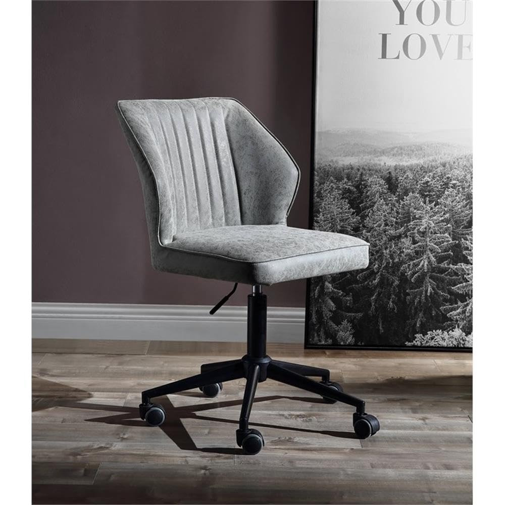 Acme Pakuna Faux Leather Armless Office Chair in Vintage Gray and Black