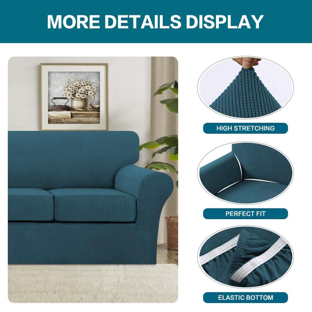 3 Piece Sofa Covers For 2 Cushion Couch Sofa Slipcover Soft Couch Cover For Dogs-Washable Sofa Furniture Covers With 2 Individual Cushion Covers, Feature Thick Jacquard Fabric (Loveseat, Deep Teal)