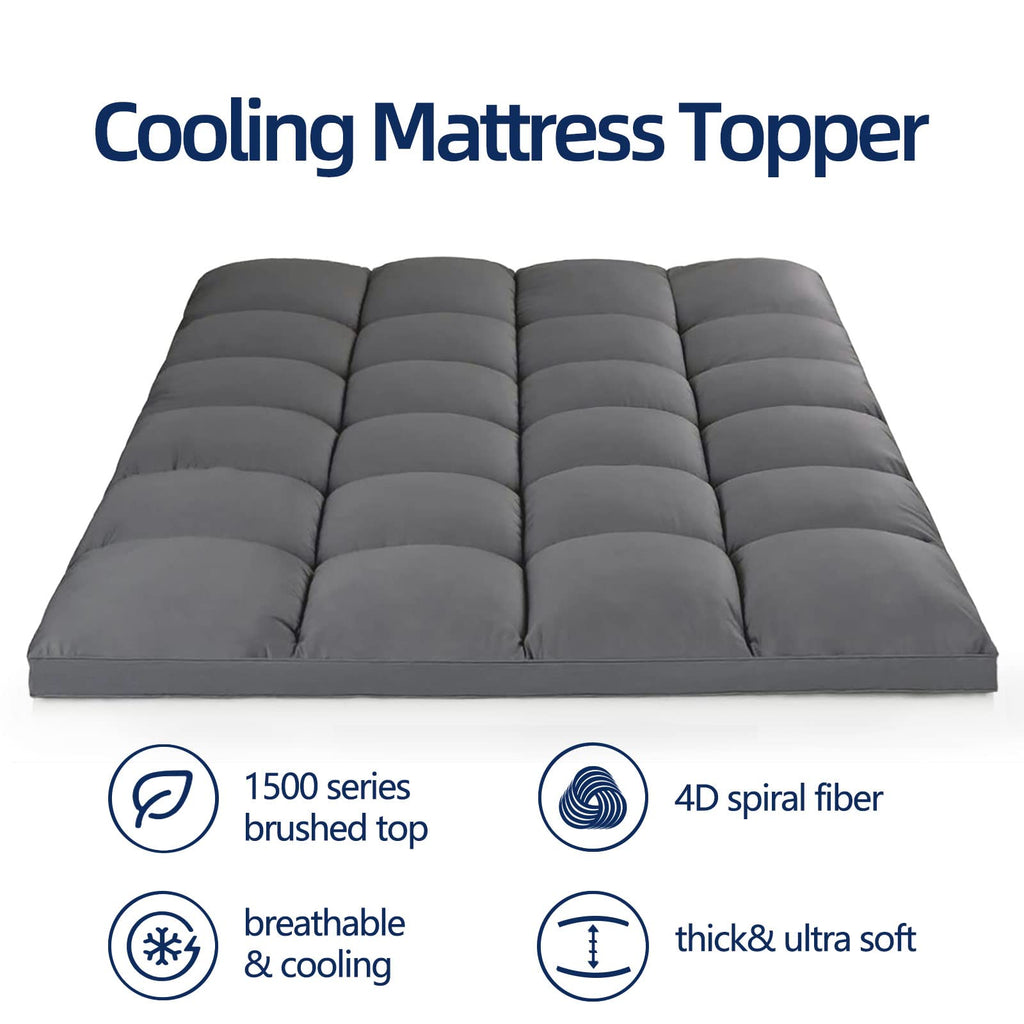Mattress Topper Full For Back Pain, Extra Thick Mattress Pad Cover, Plush Pillow Top, Deep Elastic Pocket, Black