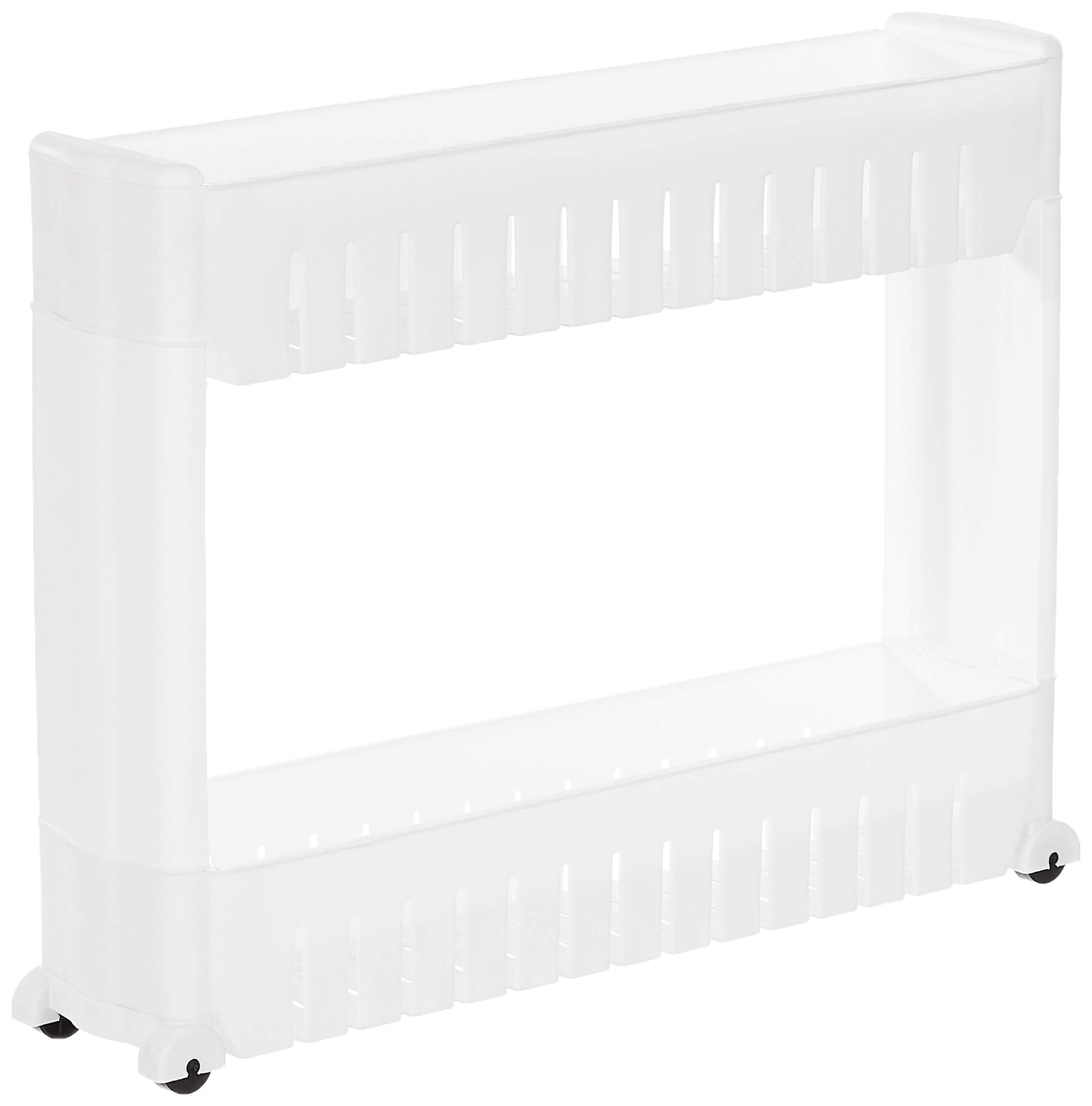 Amazon Brand  Solimo Plastic Rolling Storage Rack | 2Tiered Shelf SlideOut Organizer | For Kitchen, Bathroom, Pantry & Utilit