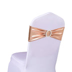 Sinssowl 100Pcs Stretch Wedding Rose Gold Chair Sashes With Buckle Slider Sashes Bow Decorations 25 Colors (Rose Gold, Pink Gold
