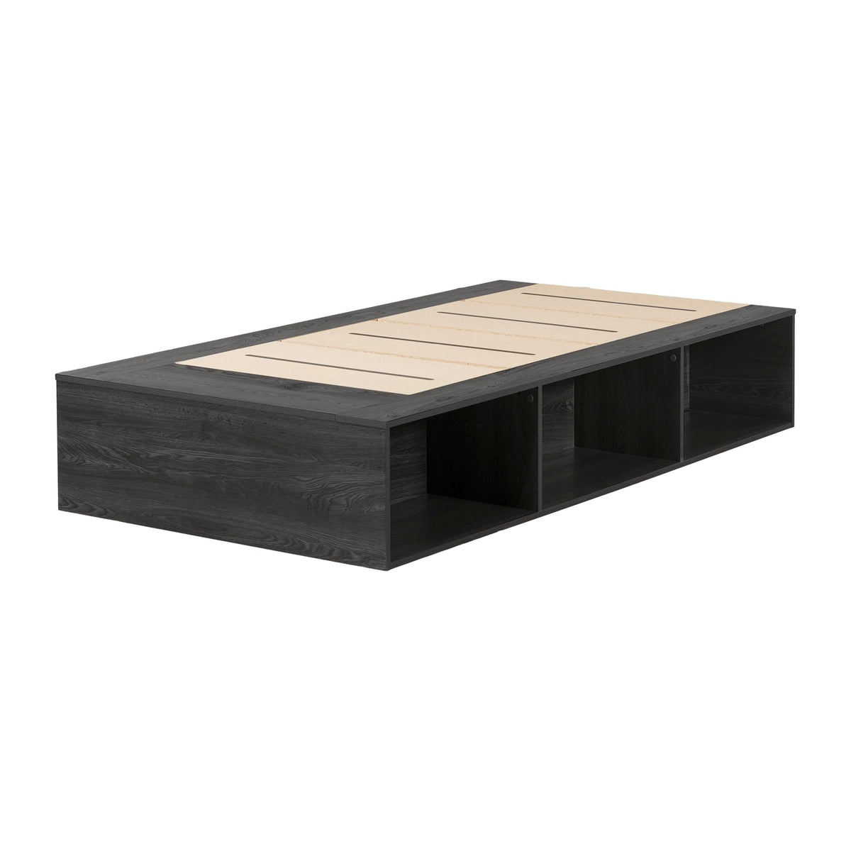 South Shore Hourra Platform Bed With Open Storage, Twin, Gray Oak