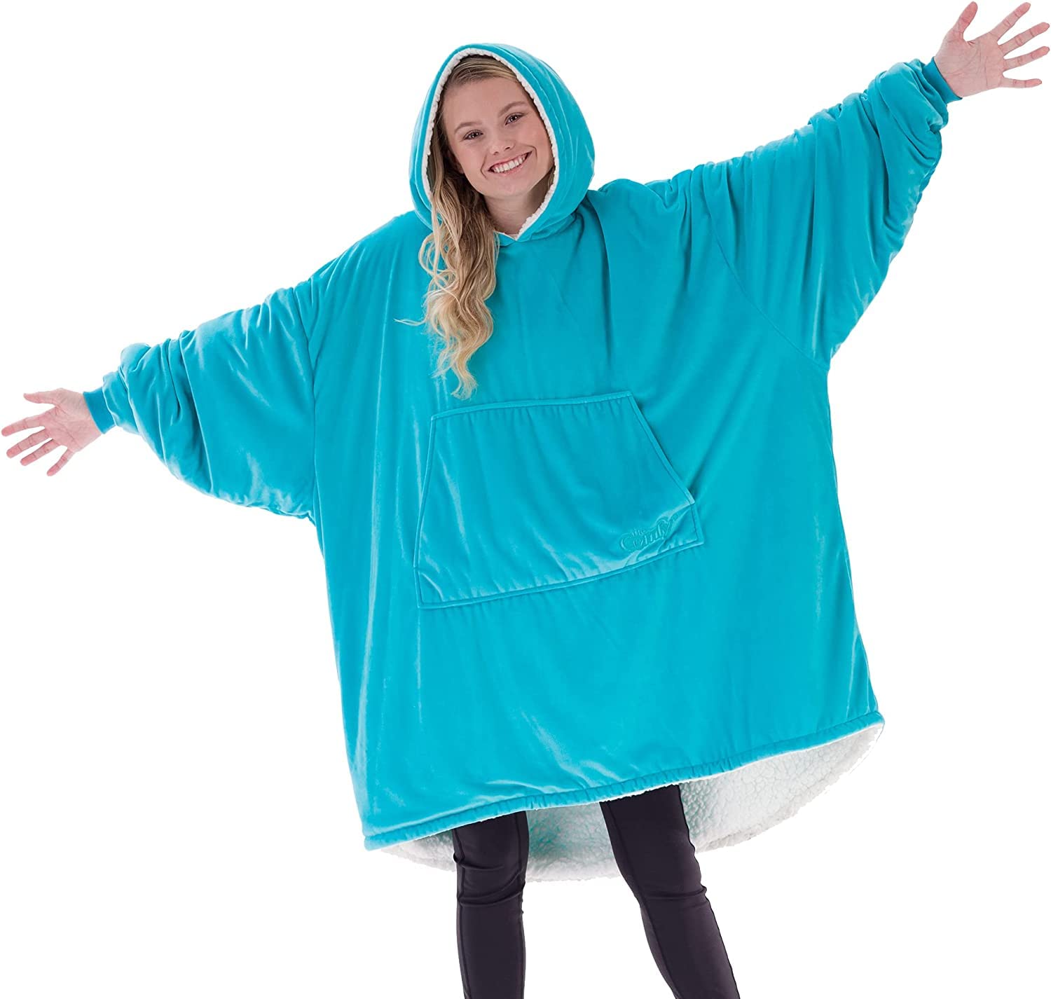 The Comfy Original | Oversized Microfiber & Sherpa Wearable Blanket, Seen On Shark Tank, One Size Fits All (Aqua)