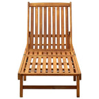 vidaXL Wooden Sun Lounger with Adjustable Backrest and 2 Wheels, Solid Acacia Wood for Durability, Ideal for Patio/Garden/Pool Area Relaxation, Assembly Required