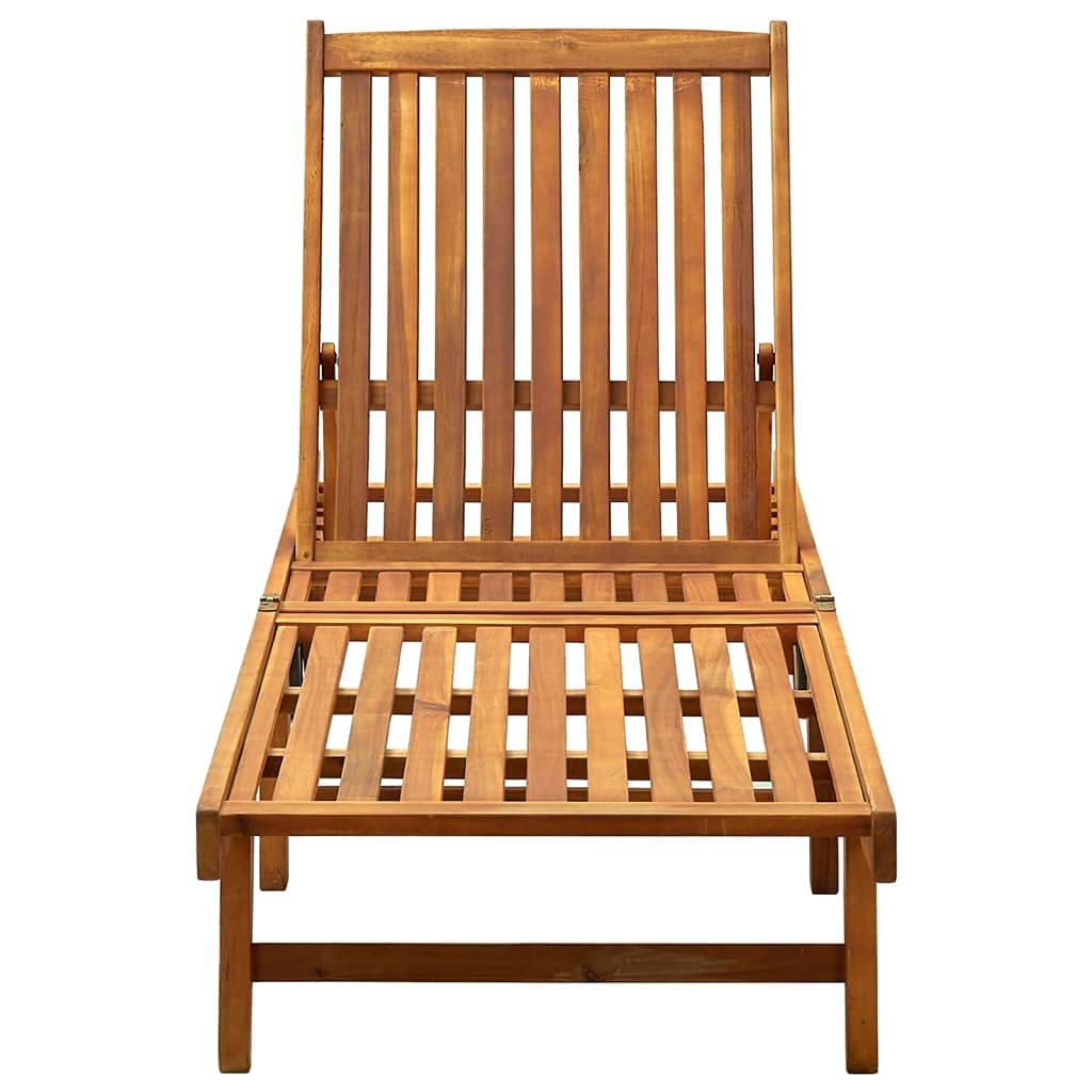 vidaXL Wooden Sun Lounger with Adjustable Backrest and 2 Wheels, Solid Acacia Wood for Durability, Ideal for Patio/Garden/Pool Area Relaxation, Assembly Required
