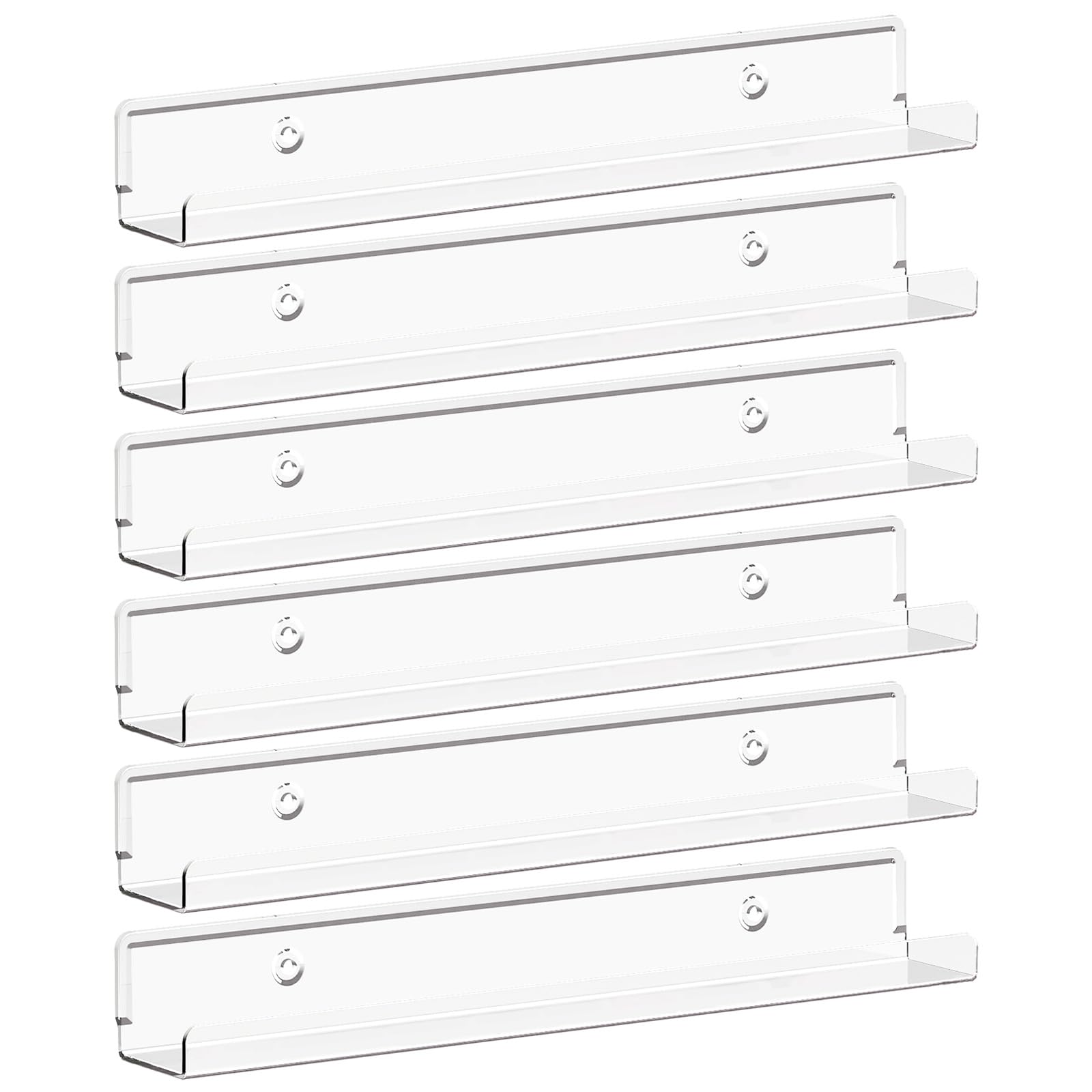 Lifewit Floating Shelves For Vinyl Record, 6 Pack 12' Clear Acrylic Wall Shelf Room Decor For Book/Photo/Picture/Makeup Display In Bedroom, Living Room, Bathroom Storage And Organization