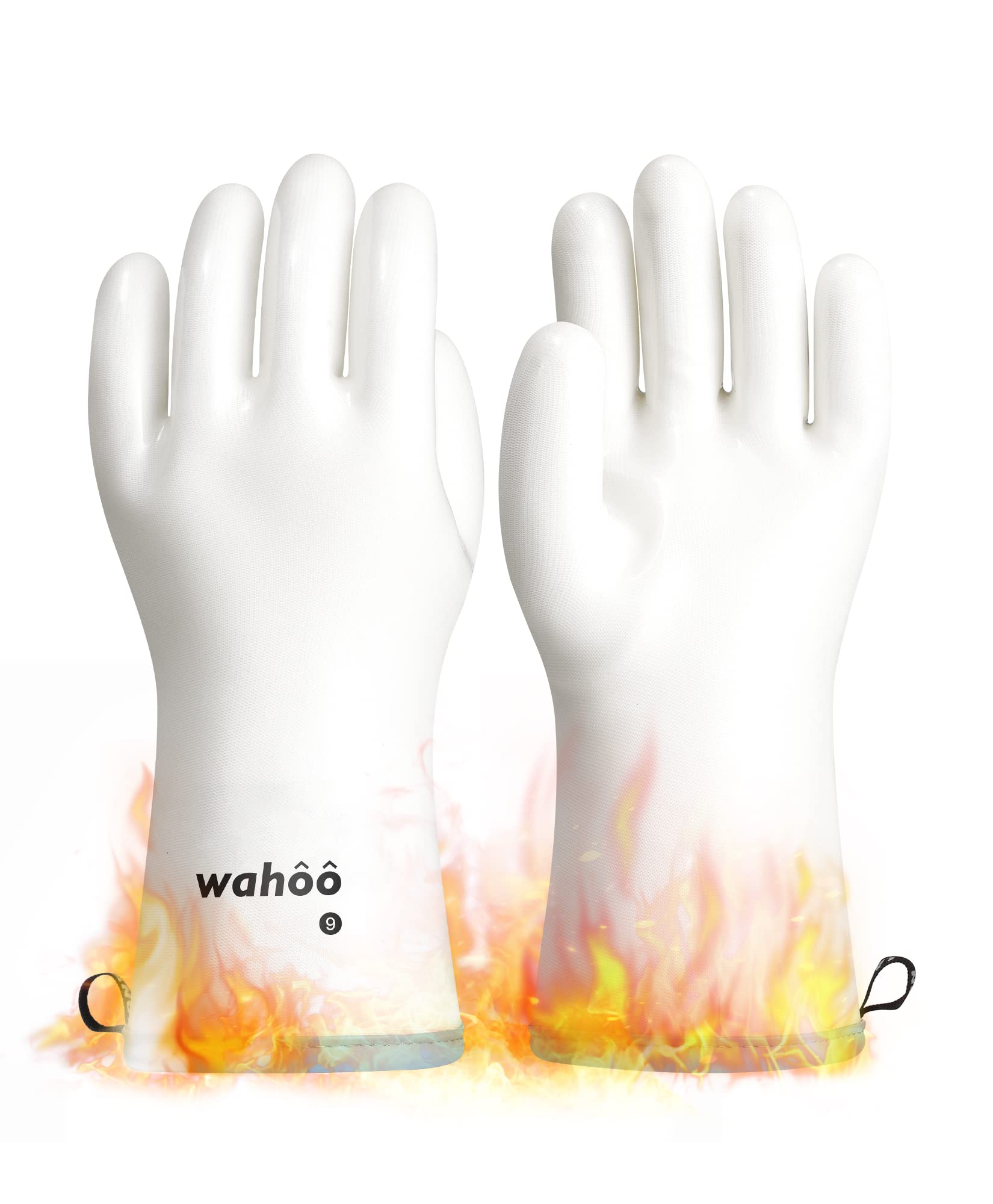 Wahoo Liquid Silicone Smoker Oven Gloves, Food-Contact Grade, Heat Resistant Gloves For Cooking, Grilling, Baking, White, L/9