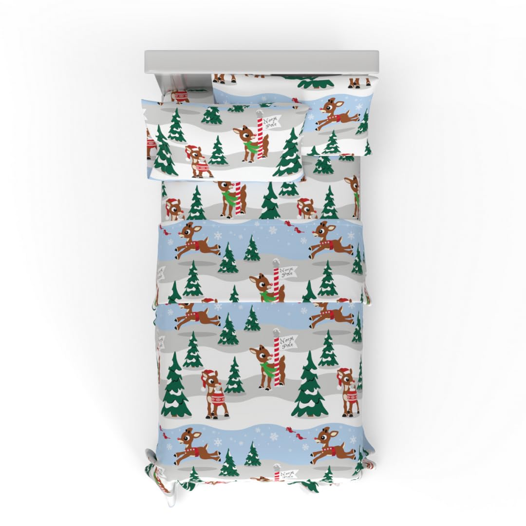 Franco Rudolph Holiday & Christmas Bedding Super Soft 100% Cotton Flannel Sheet Set, Twin, (Officially Licensed Product)