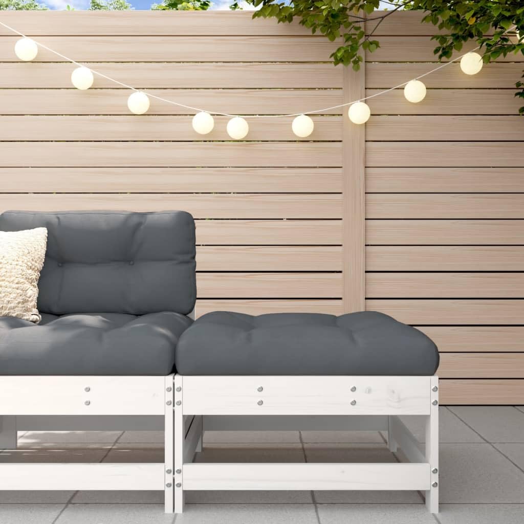 vidaXL Solid Wood Pine Patio Footstool with Cushion - White - Modular Garden Lounge Set Element - Sturdy Outdoor Furniture - Comfortable Seating Solution