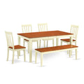 East West Furniture NIAN6-WHI-W 6 Piece Kitchen Table & Chairs Set Contains a Rectangle Dining Table with Butterfly Leaf and 4 Dining Room Chairs with a Bench, 36x66 Inch, Buttermilk & Cherry