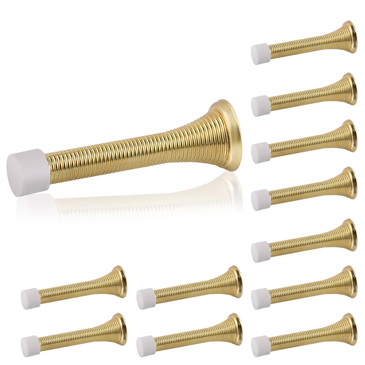 Homotek 12 Pack Spring Door Stopper With Rubber Bumper 3-1/8' Flexible Spring Heavy Duty Wall Door Stop Low Mounted Door Bumper