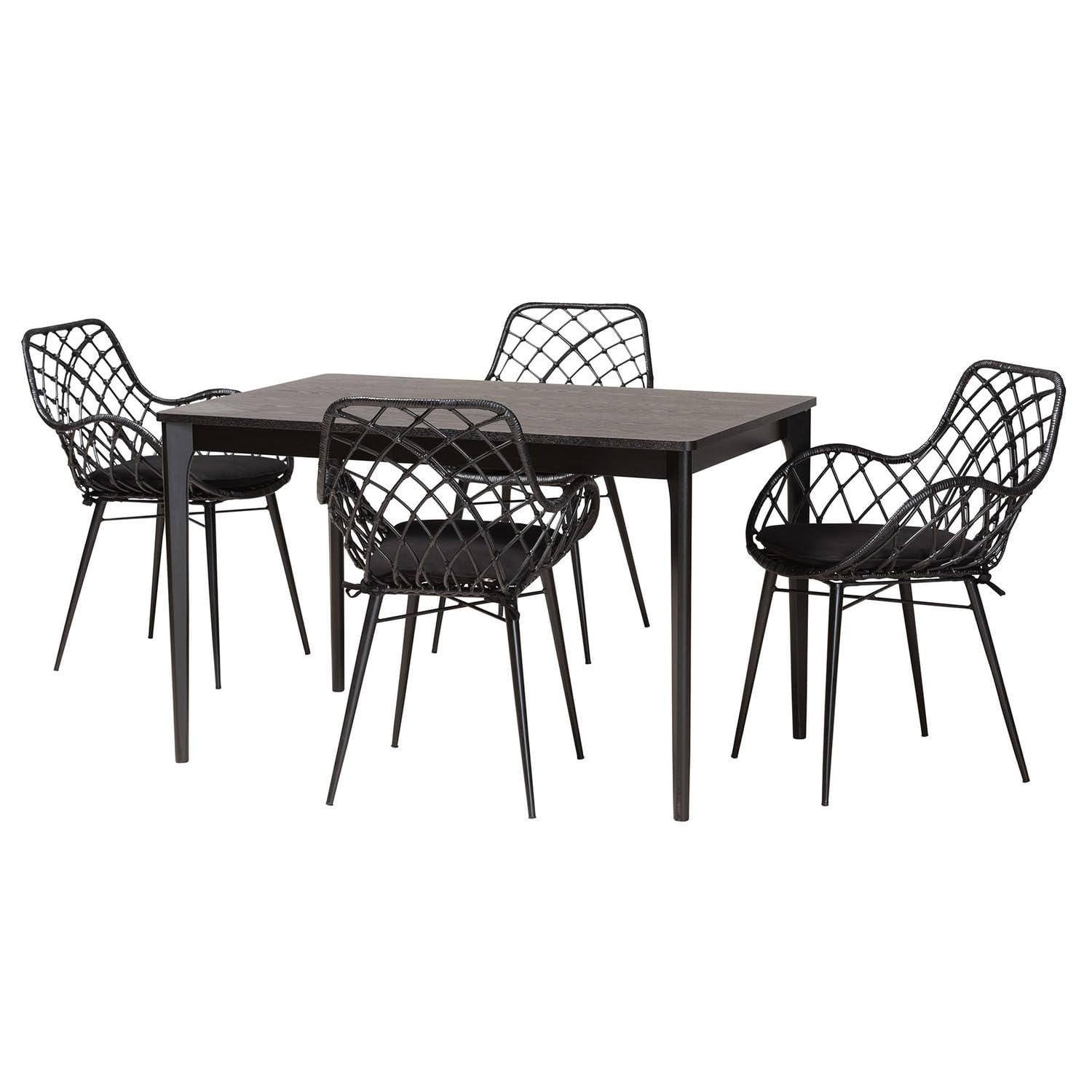 Baxton Studio Ballerina Black Finished Wood and Rattan 5-Piece Dining Set