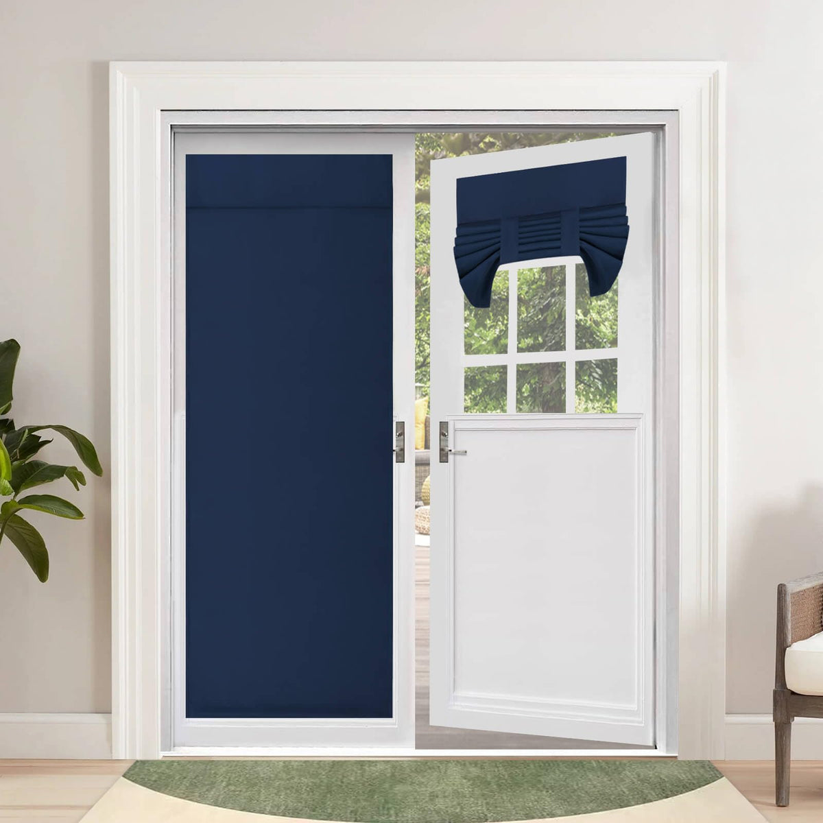 Outdoorlines Blackout French Door Curtains, Privacy Thermal Insulated Tie Up Glass Shades, Easy To Install Tricia Window Drapes, Front Door Curtain, W26 X L80 Inch, Navy, 1 Panel
