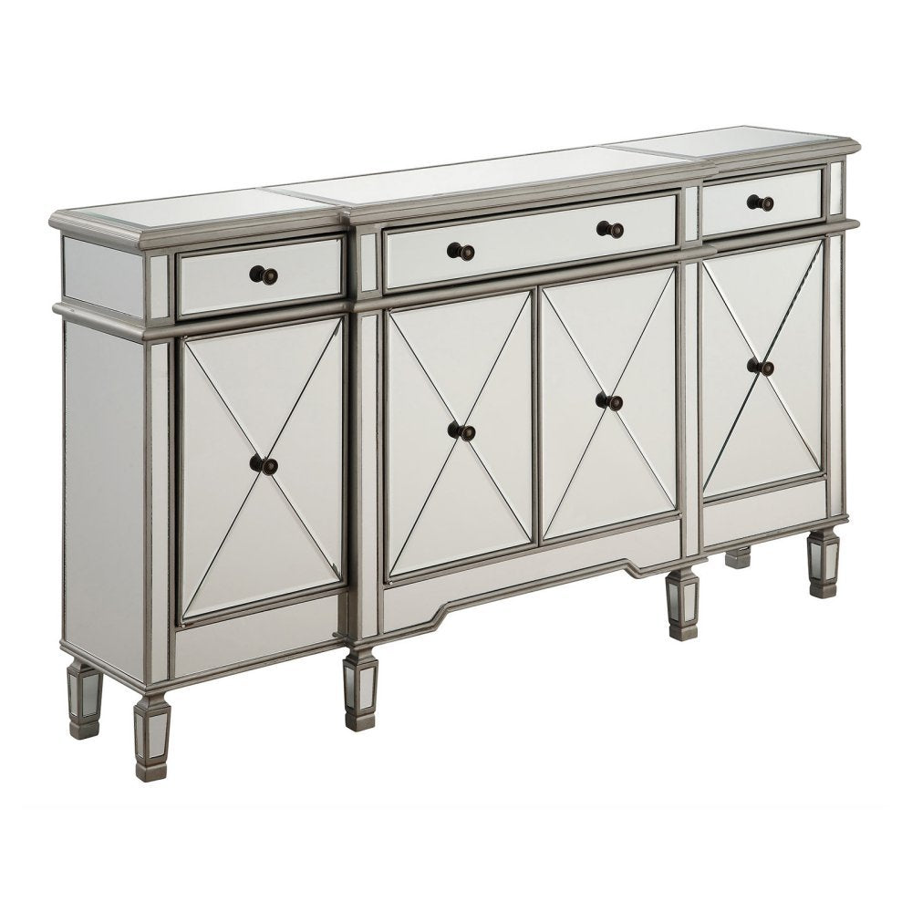 Elegant Lighting 3 Drawer 4 Door Cabinet In Silver Clear 60' X 14' X 36'