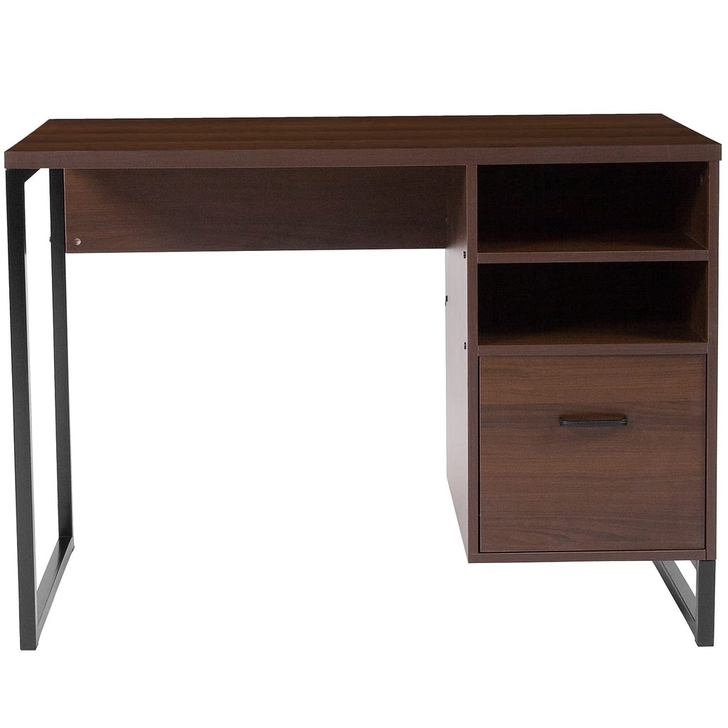 Flash Furniture Northbrook Rustic Coffee Wood Grain Finish Computer Desk With Black Metal Frame