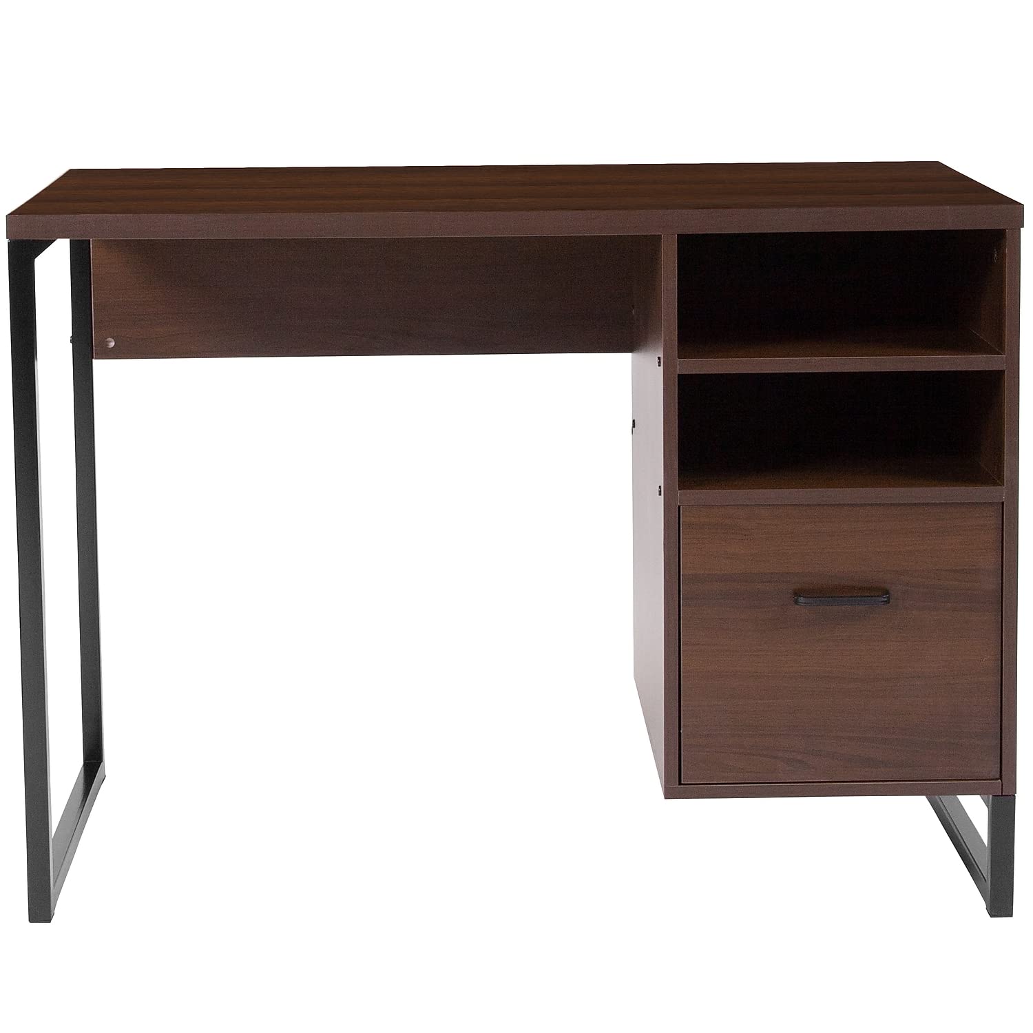 Flash Furniture Northbrook Rustic Coffee Wood Grain Finish Computer Desk With Black Metal Frame