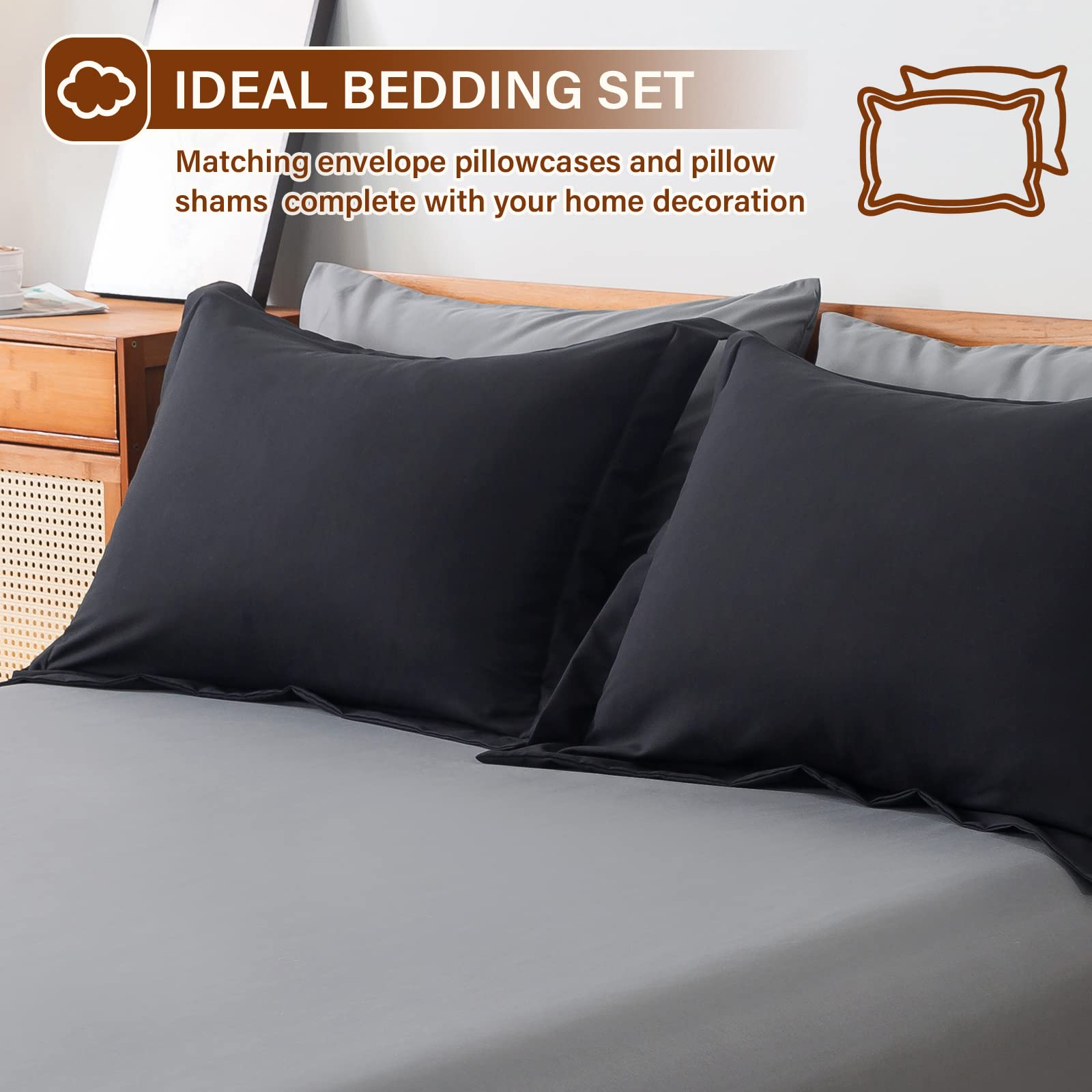 Cosybay Bed In A Bag Full Reversible Comforter Sets 7Pcs All Season Down Alternative Bedding Sets Black And Grey With Comforter,