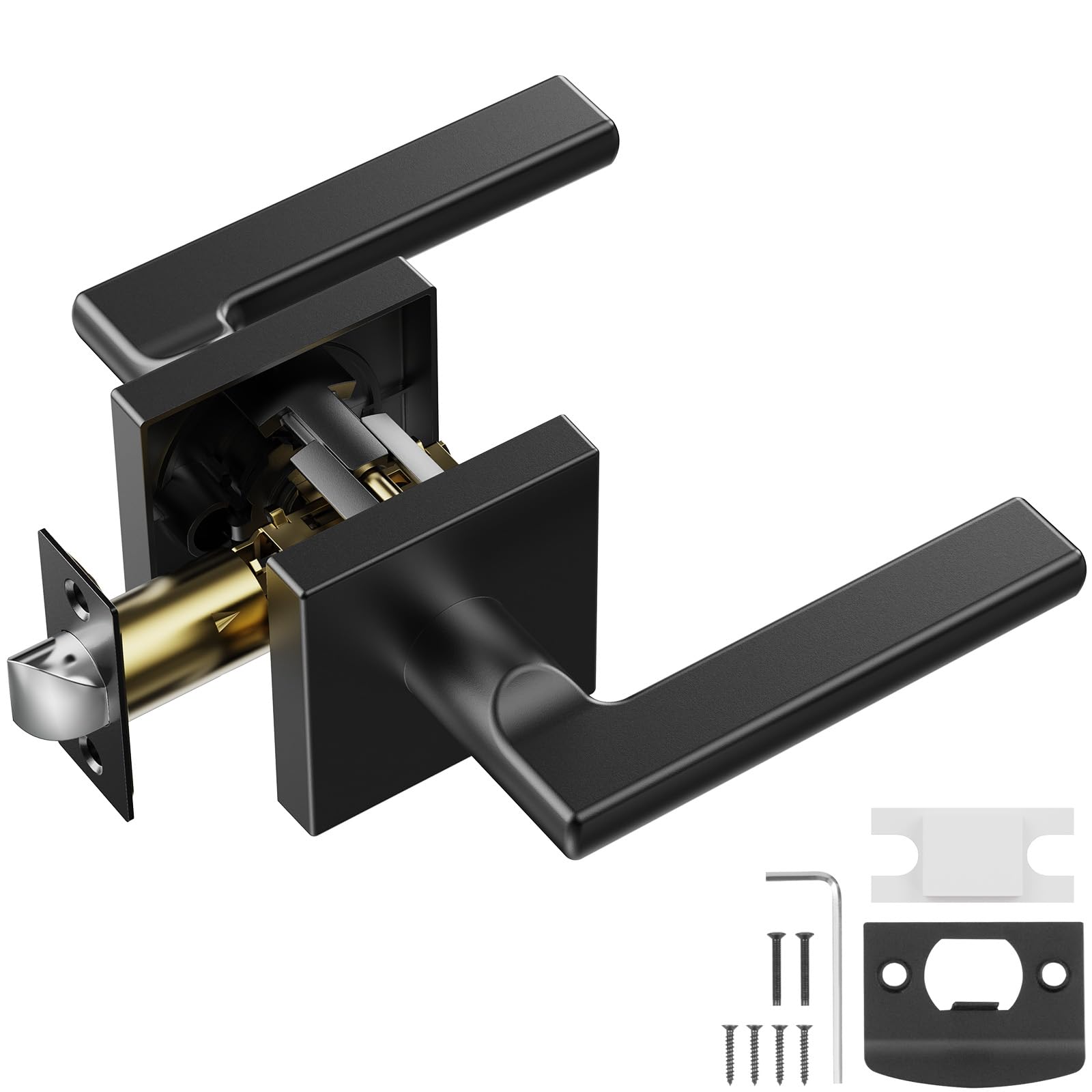 VEVOR Passage Door Handle, 1 Pack Matte Black Door Lever, Left or Right Handing Reversible Lever Non-Locking, 45 Rotation to Ope