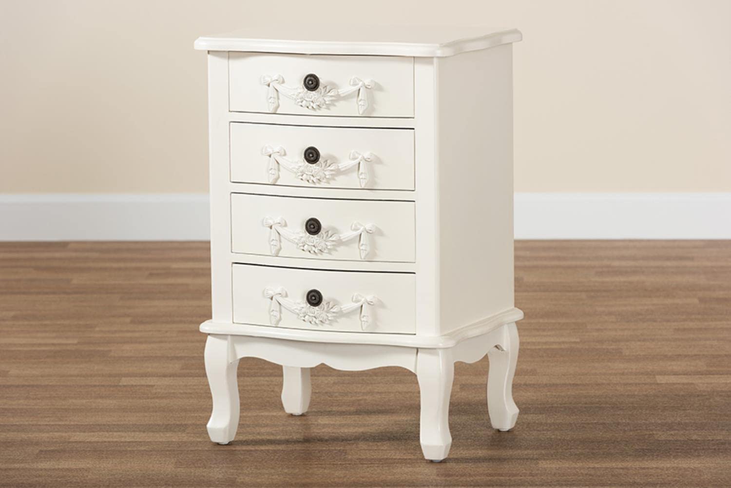 Baxton Studio Callen White Finished Wood 4-Drawer End Table