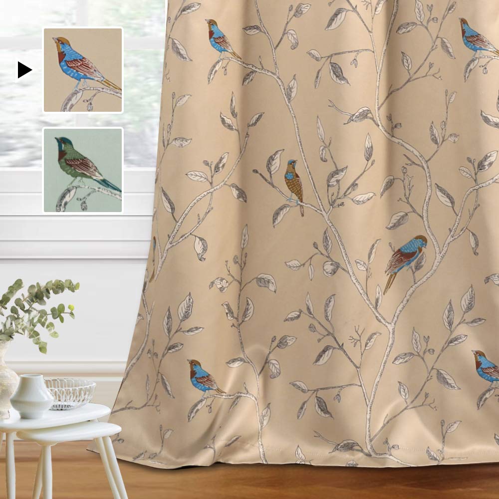 H.Versailtex Blackout Curtains For Bedroom 63 Inches Length Thermal Insulated Birds Rustic Printed Curtain Drapes For Living Roo