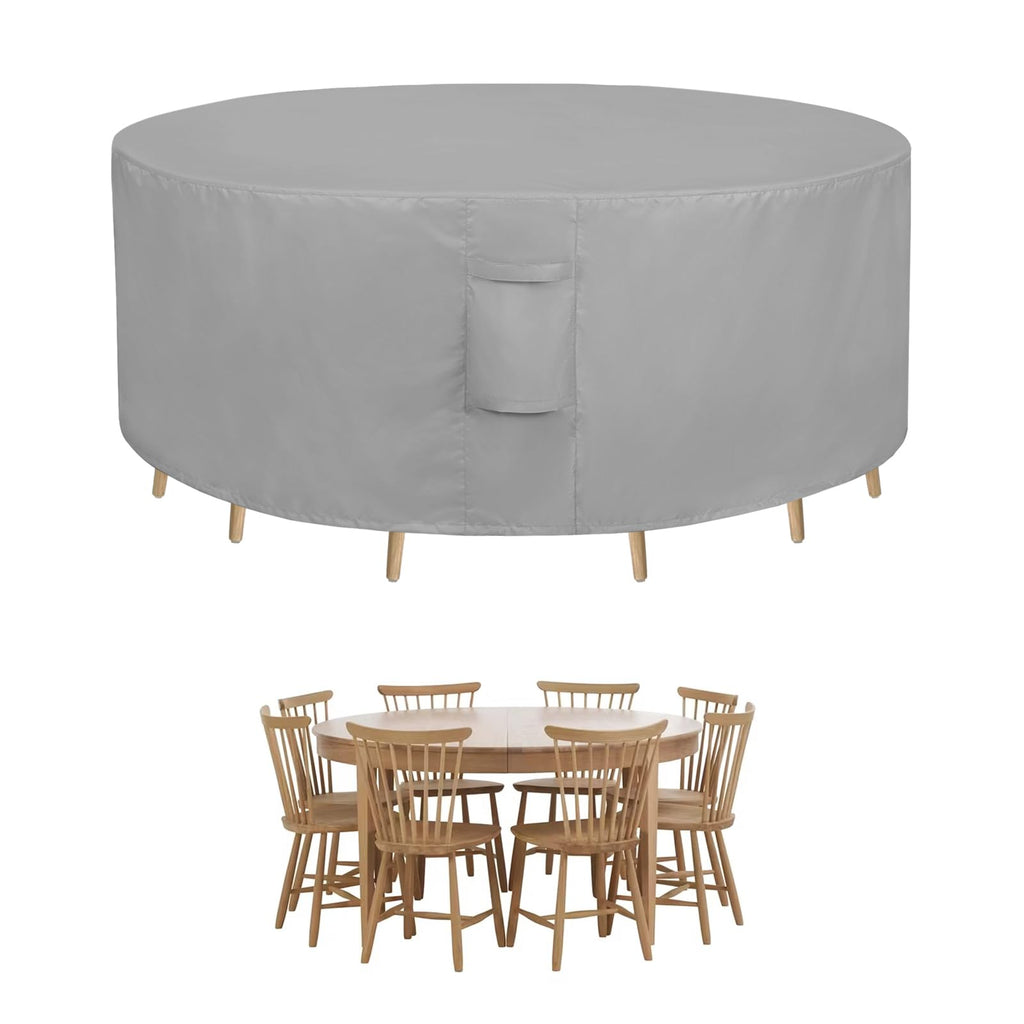 Easy-Going Round Patio Furniture Cover Waterproof Outdoor Dining Table And Chair Cover Anti-Uv Outside Sectional Sofa Set Covers (84'Dia X 28'H, Grey)