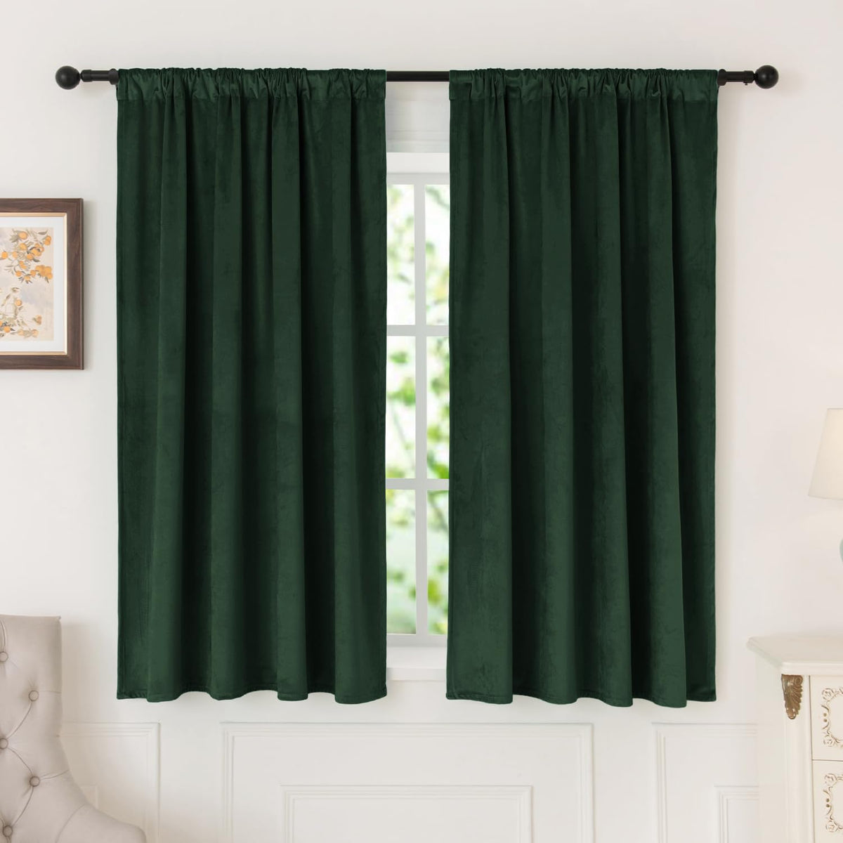 Nanbowang Green Velvet Blackout Curtains 120 Inches Long Light Blocking Rod Pocket Window Curtain Panels Set Of 2 Heat Insulated