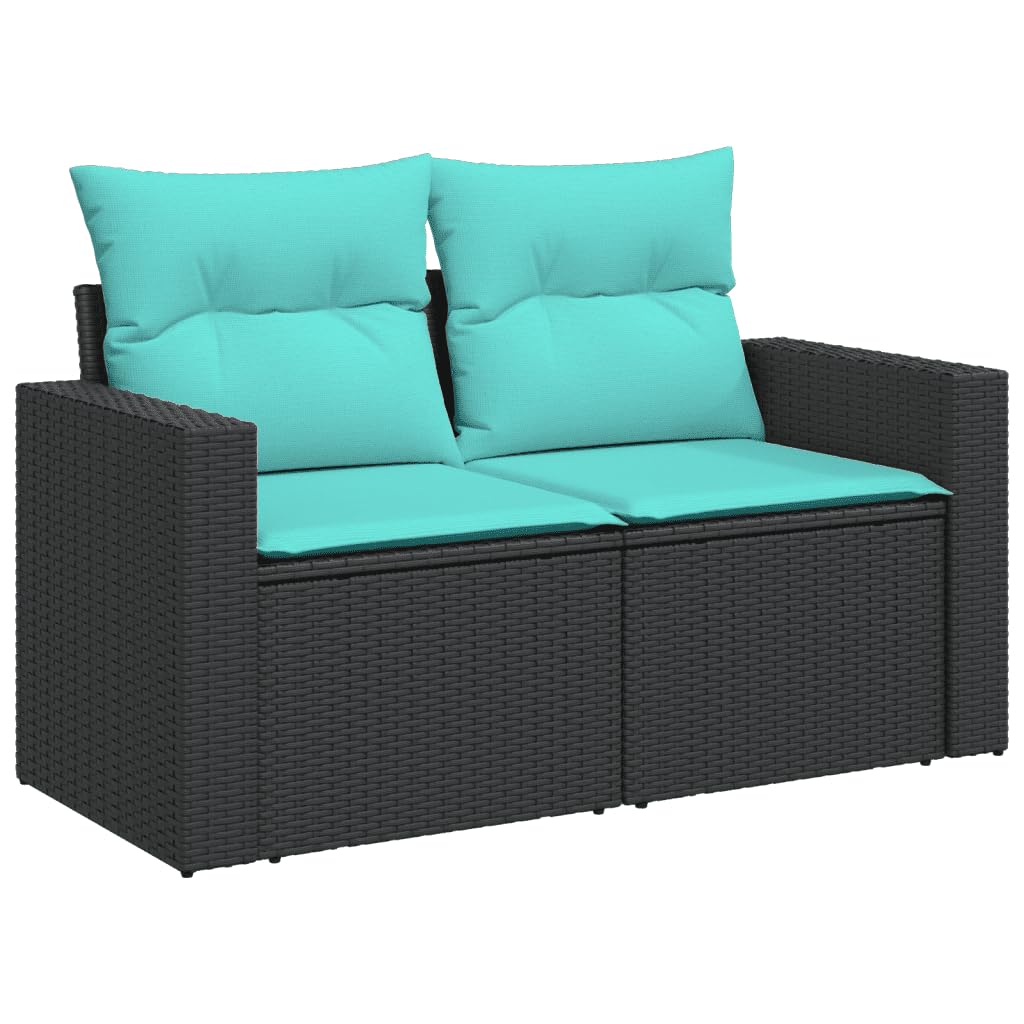 vidaXL Patio Sofa Set - Black Poly Rattan - 4-Piece Outdoor Furniture with Blue Cushions - Modular Design - Built-in Storage - PE Rattan