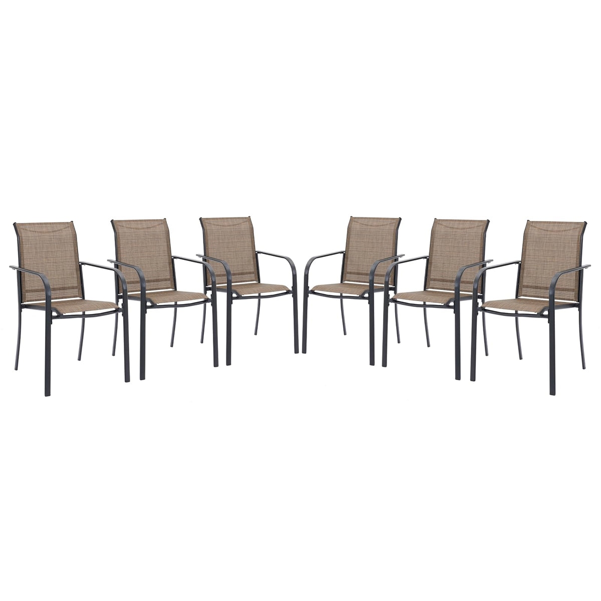 Vicllax Patio Stackable Dining Chairs Set For 6, Outdoor Metal Frame Dining Chairs For Front Porch Backyard Garden And Deck, Bro
