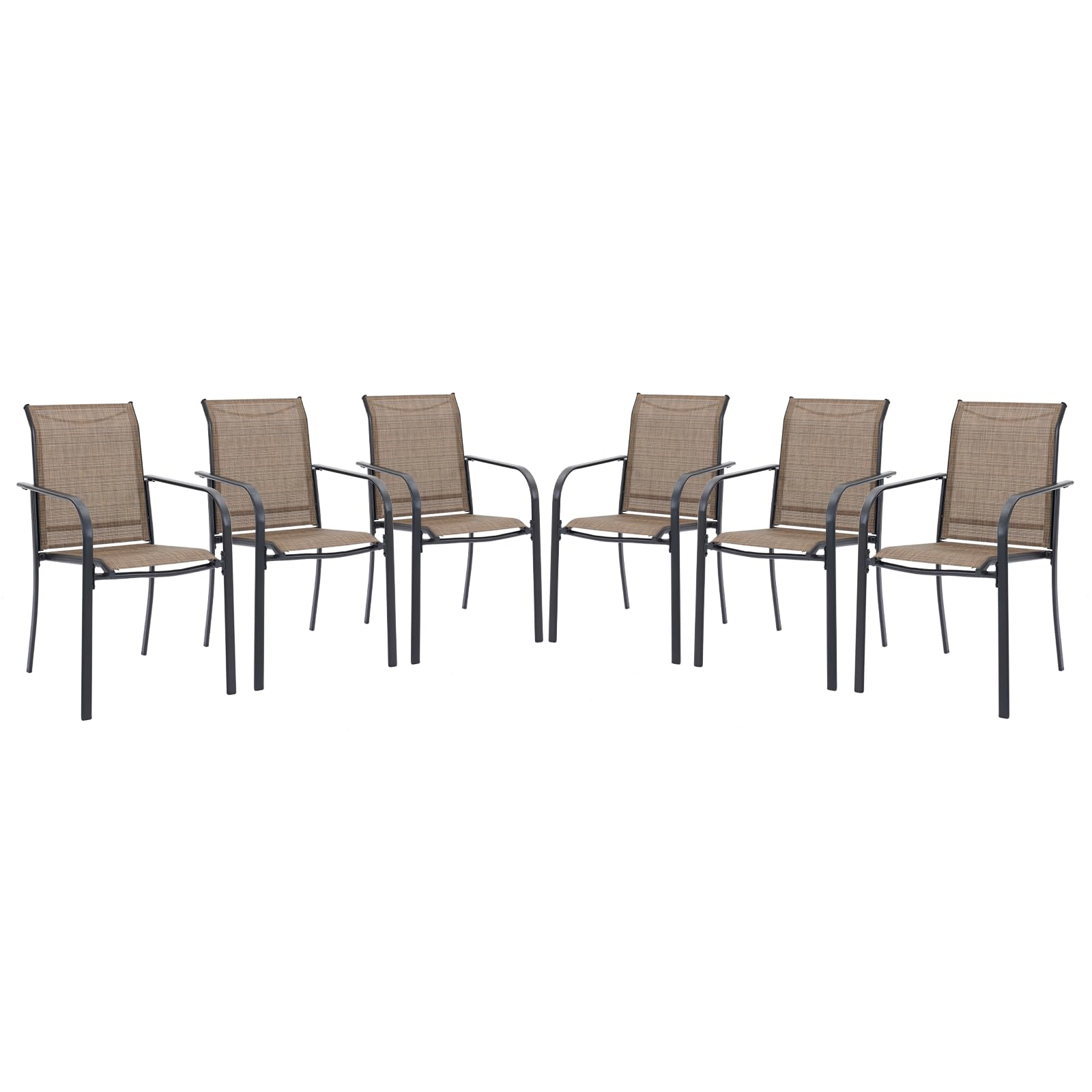 Vicllax Patio Stackable Dining Chairs Set For 6, Outdoor Metal Frame Dining Chairs For Front Porch Backyard Garden And Deck, Bro