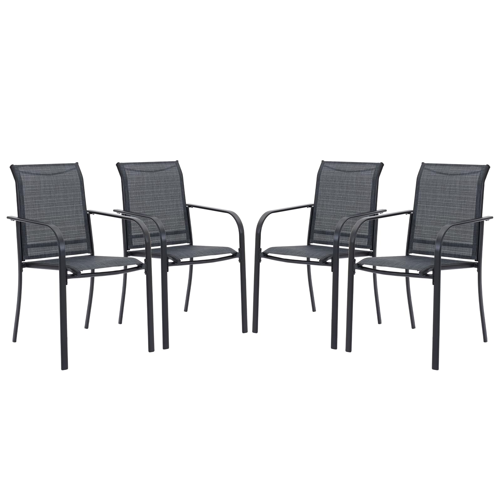 Vicllax Patio Stackable Dining Chairs Set For 4, Outdoor Metal Frame Dining Chairs For Front Porch Backyard Garden And Deck, Bla