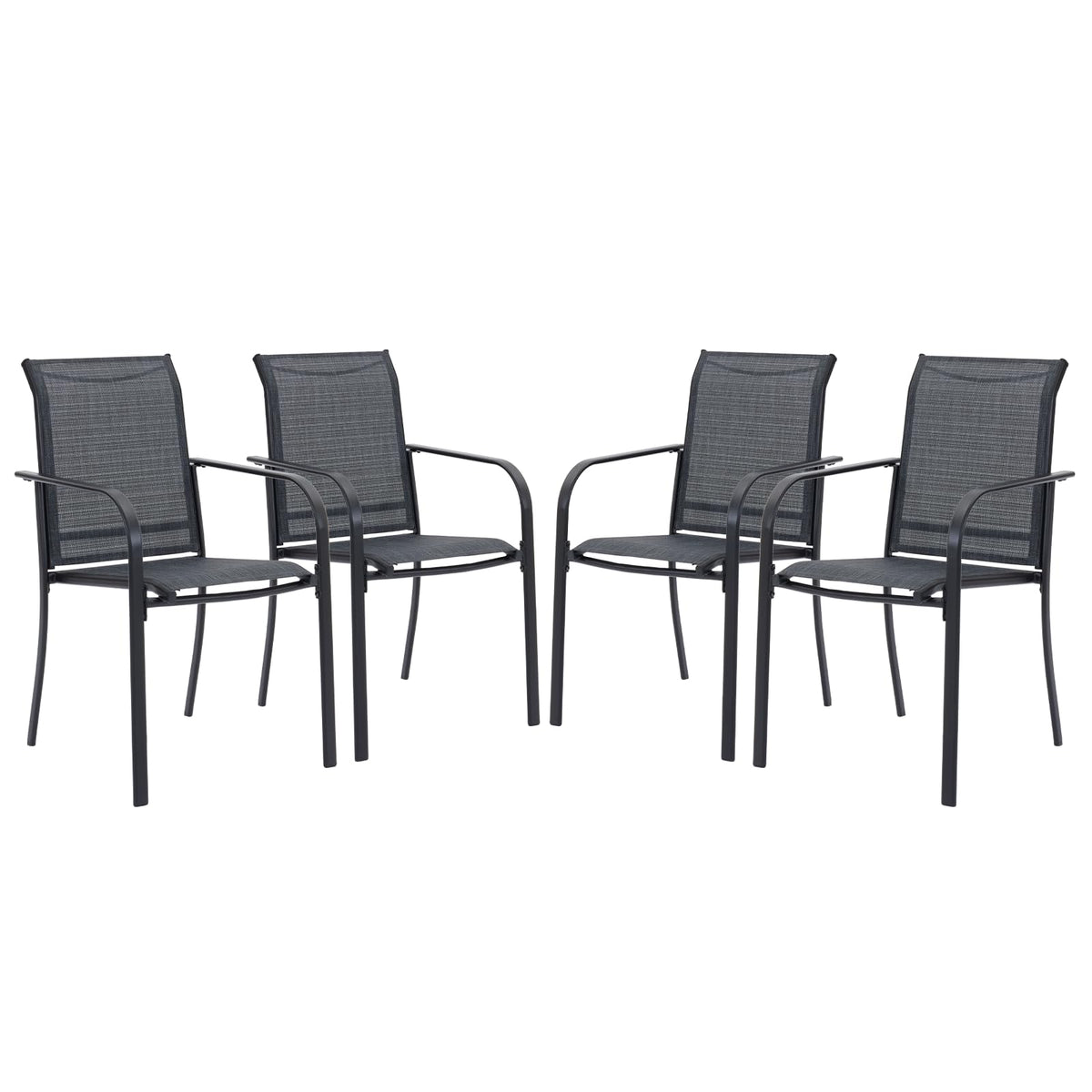 Vicllax Patio Stackable Dining Chairs Set For 4, Outdoor Metal Frame Dining Chairs For Front Porch Backyard Garden And Deck, Bla